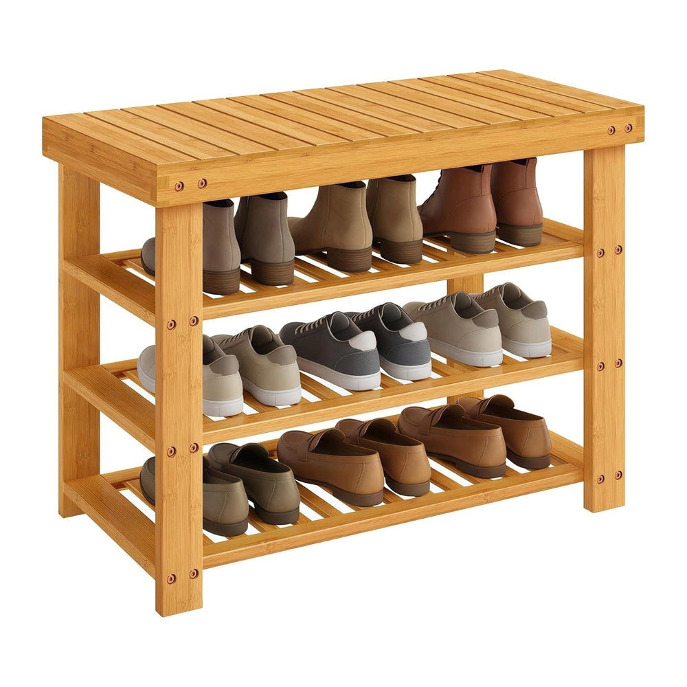 SONGMICS Shoe Rack Bench, 4 Tier Bamboo, 11.3 x 27.6 x 20.5 Inches