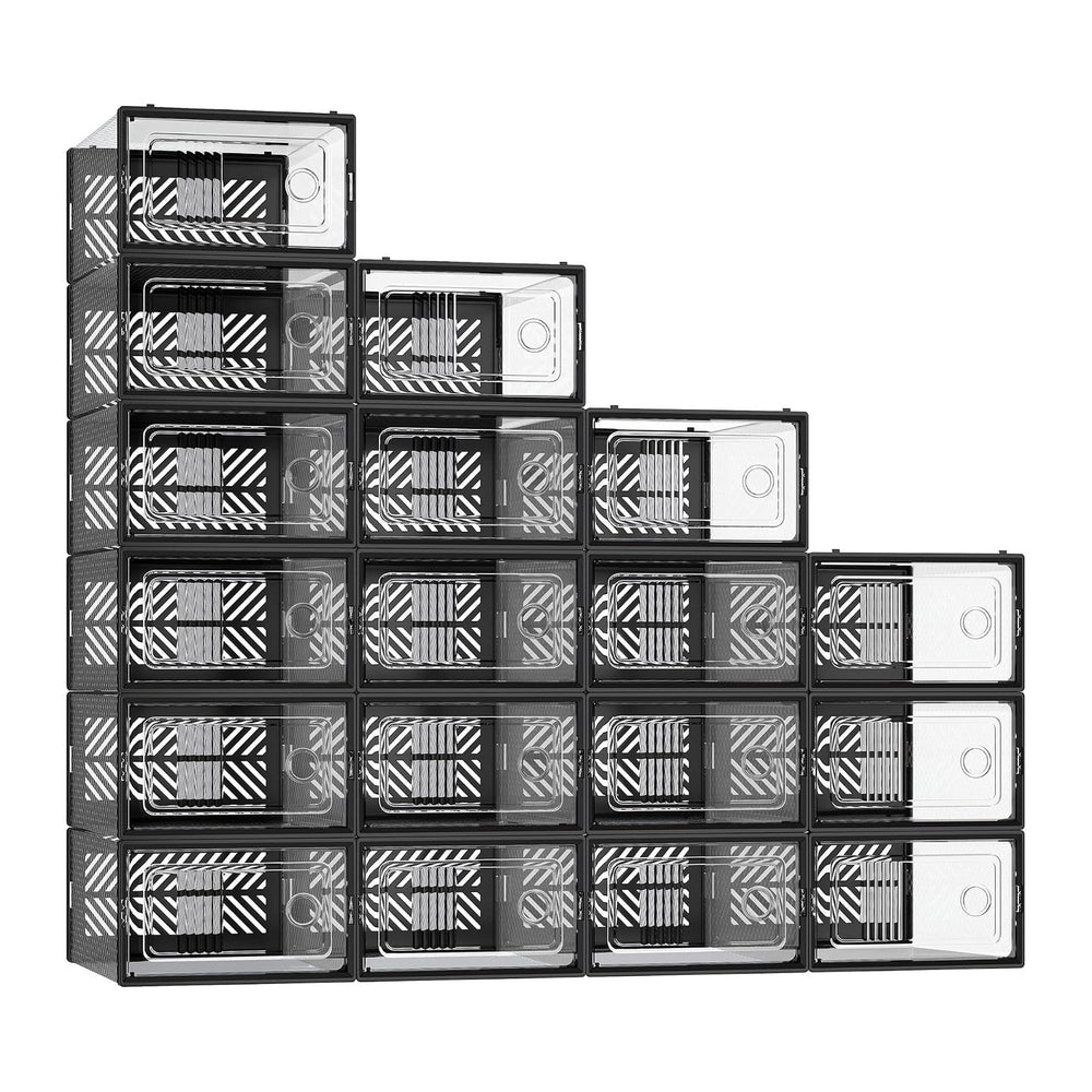 SONGMICS Stackable Shoe Boxes, Foldable, Ventilated Clear, Set of 18