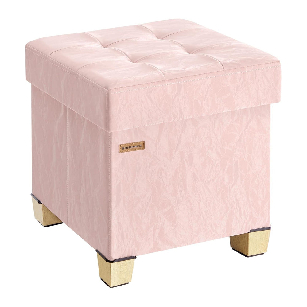 SONGMICS Storage Ottoman, Textured PU Leather Footstool with Cushion