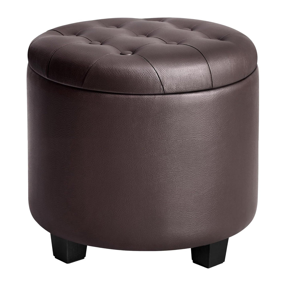SONGMICS Vanity Stool, Round Ottoman with Storage, PVC Leather