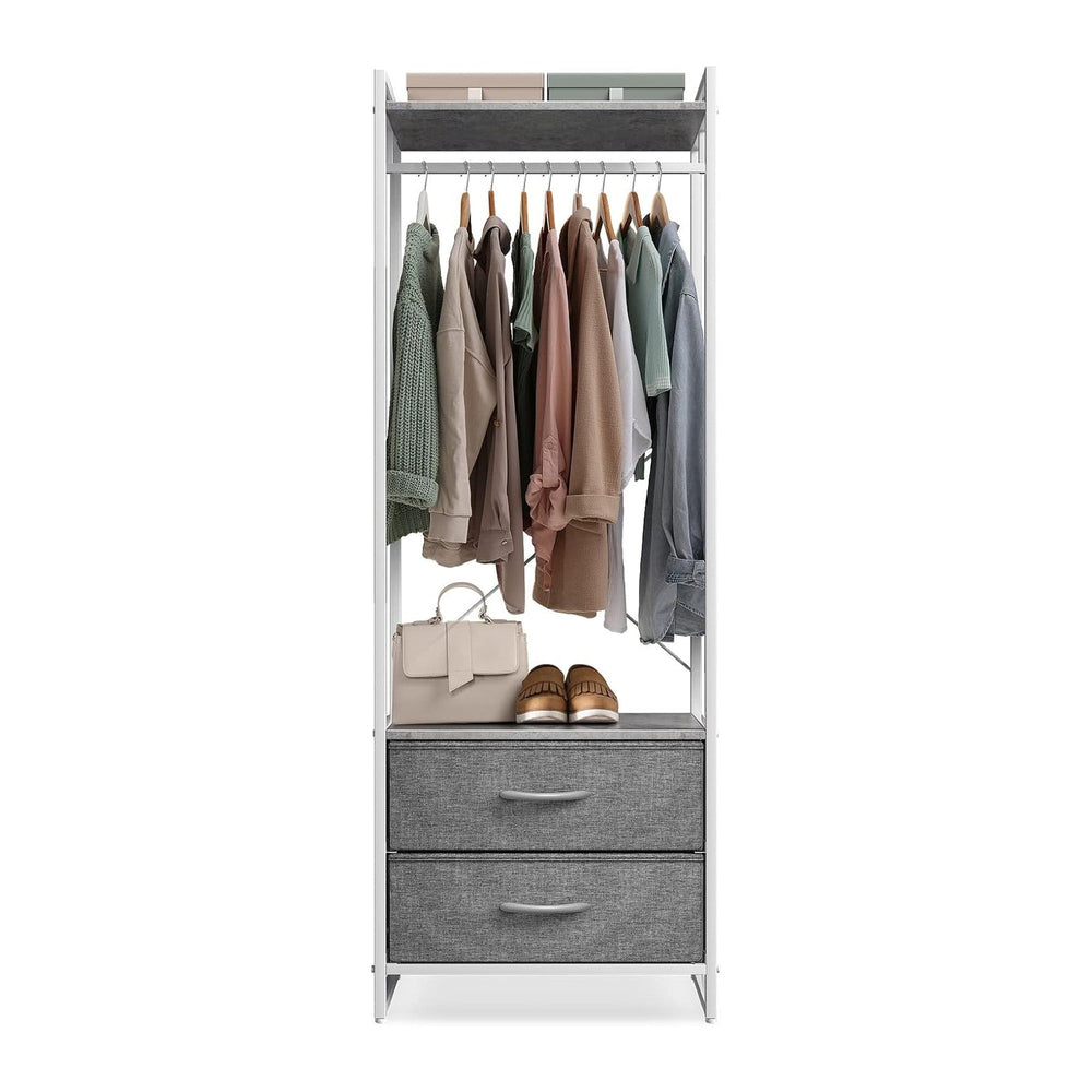 Sorbus Tall Clothing Rack with Drawers, Wood Top (Grey)