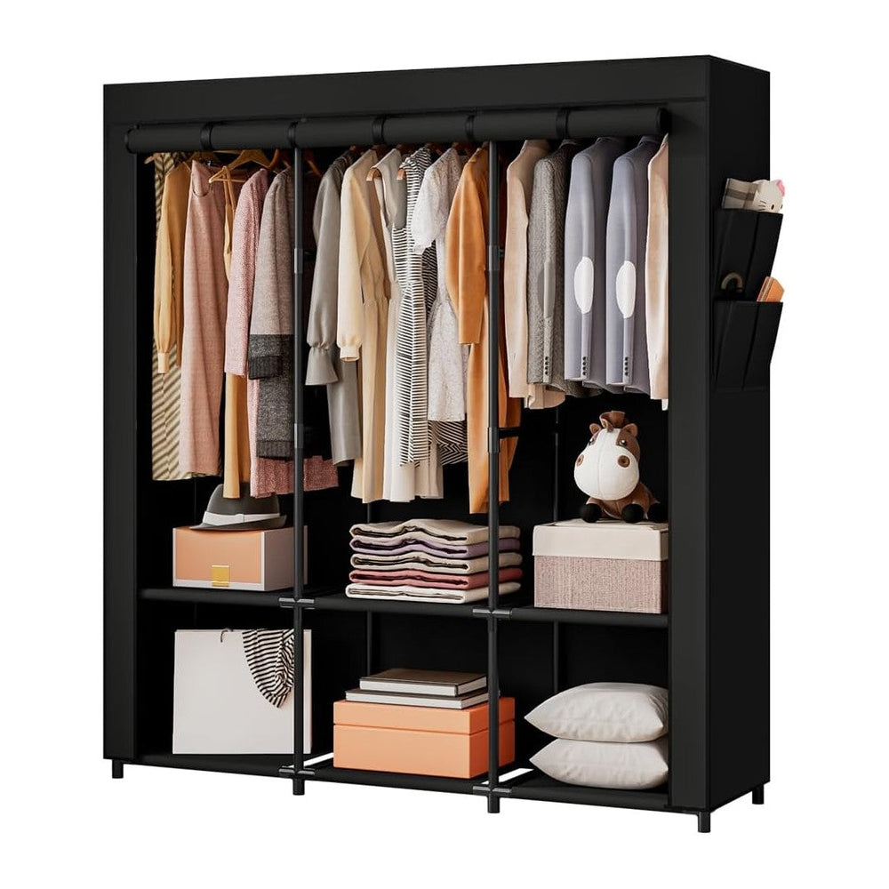 SORCEDAS Portable Closet Wardrobe with Hanging Rods Shelves Clothes Storage