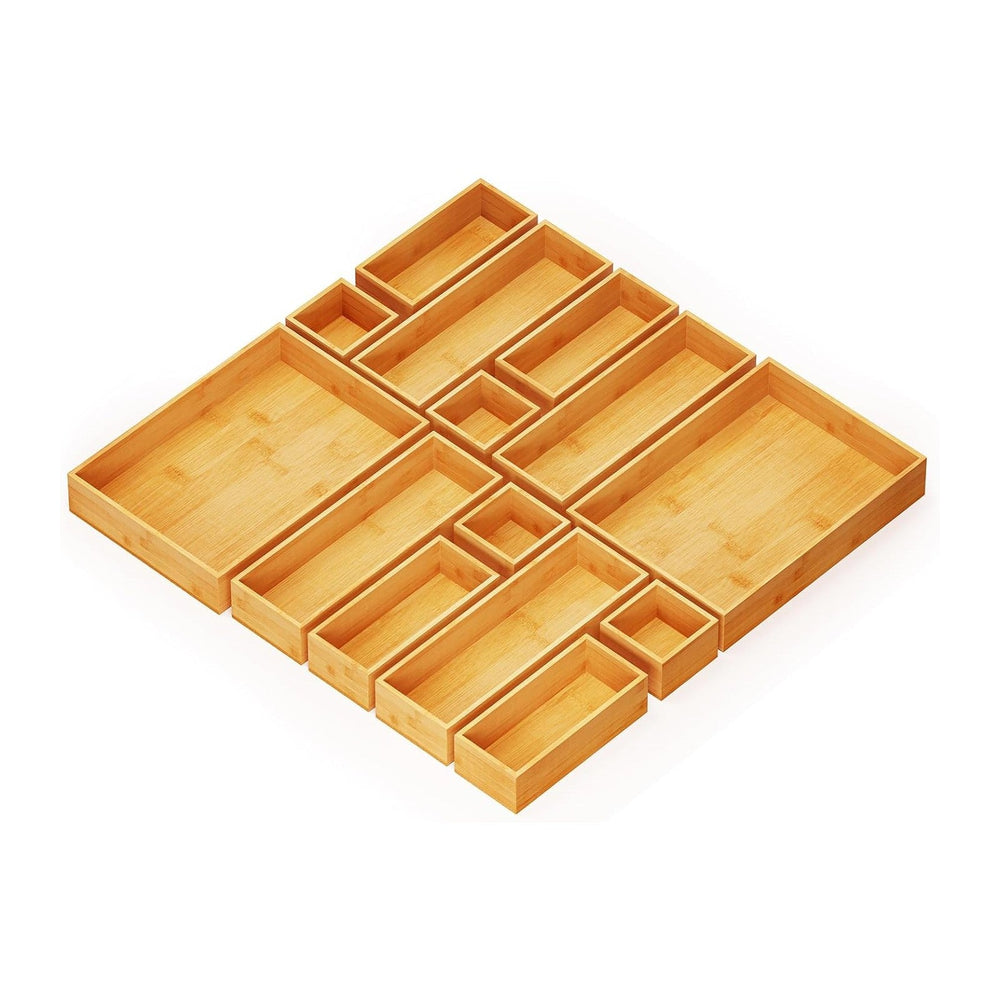SpaceAid 14-Piece Bamboo Drawer Organizer Storage Boxes Set, Wood Tray Junk D...