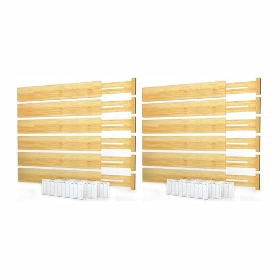 SpaceAid Bamboo Drawer Dividers with Labels, Kitchen Adjustable Drawer Organi...