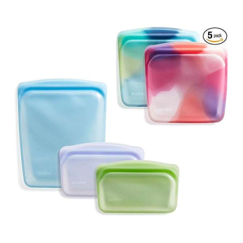 Stasher Premium Silicone Reusable Food Storage Bags, Tie Dye Multi, Lunch Bag...