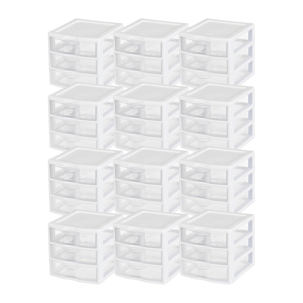 Sterilite Clearview 3-Drawer Cart Small Plastic Storage Organizer, 12-Pack