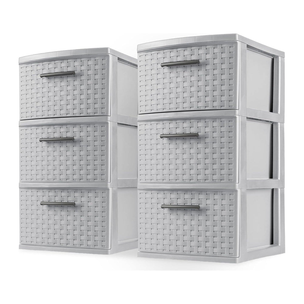 Sterilite Wide 3 Drawer Storage Organizer Tower, Cement, 2 Pack