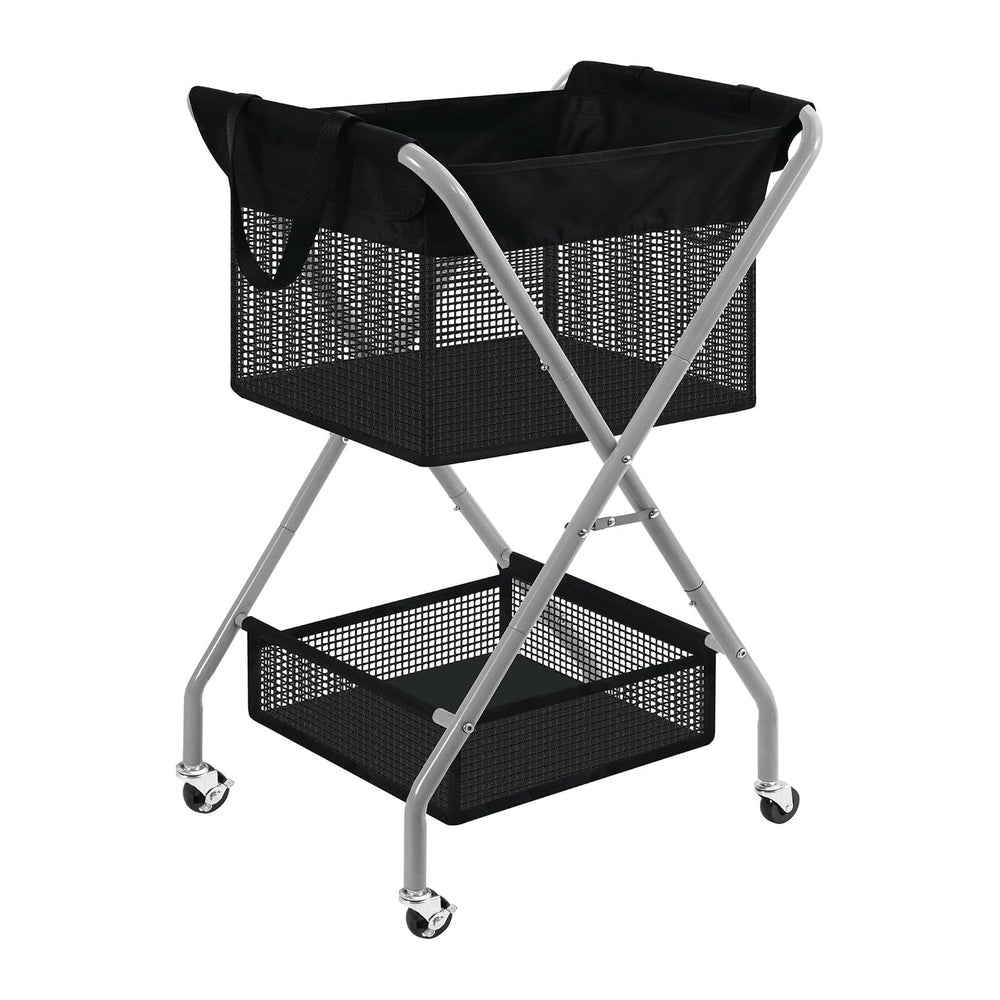 STO STO 2-Tier Foldable Laundry Cart with Wheels, 75L Tall Rolling Laundry Ha...