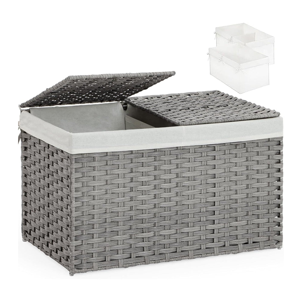Storage Basket with Lid Rattan Storage Basket with 2 Separate Lid, 27.8 Gallon