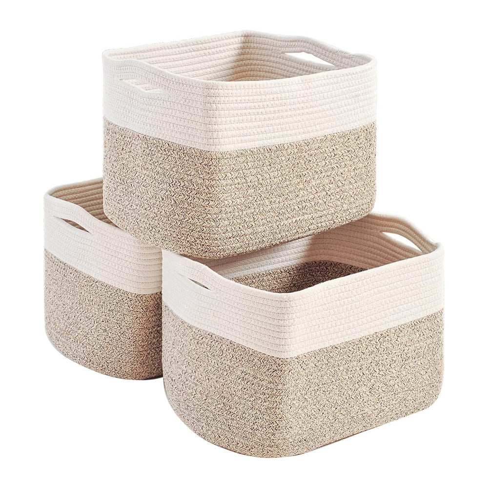 Storage Baskets for Organizing 14.8×11×9.5 Off White & Brown