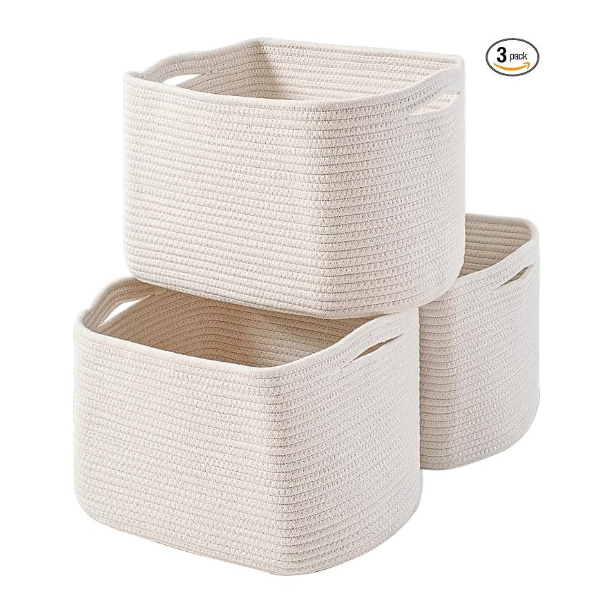 Storage Baskets for Organizing Shelves, Woven Cotton Rope Bins for Baby Nurse...