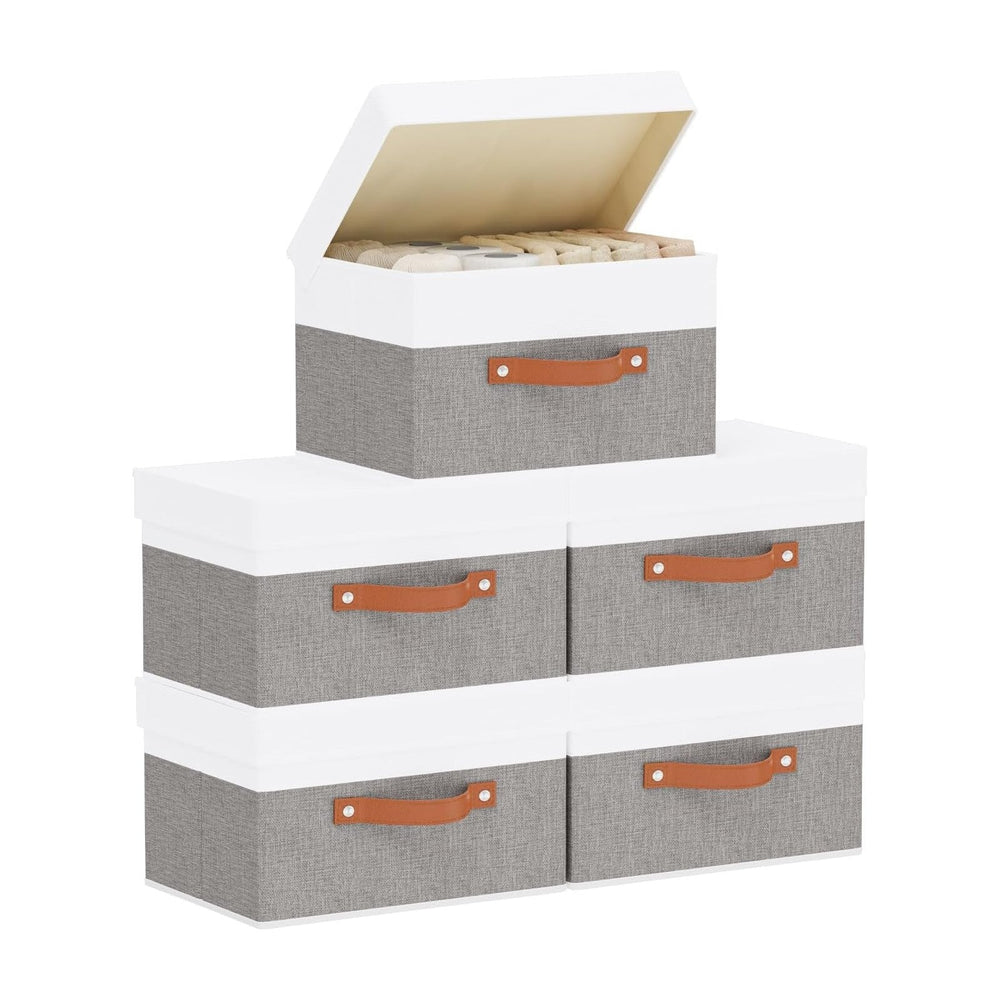 Storage Bins with Lids,White/Grey Baskets,5Pack,13x9.1x7.9In