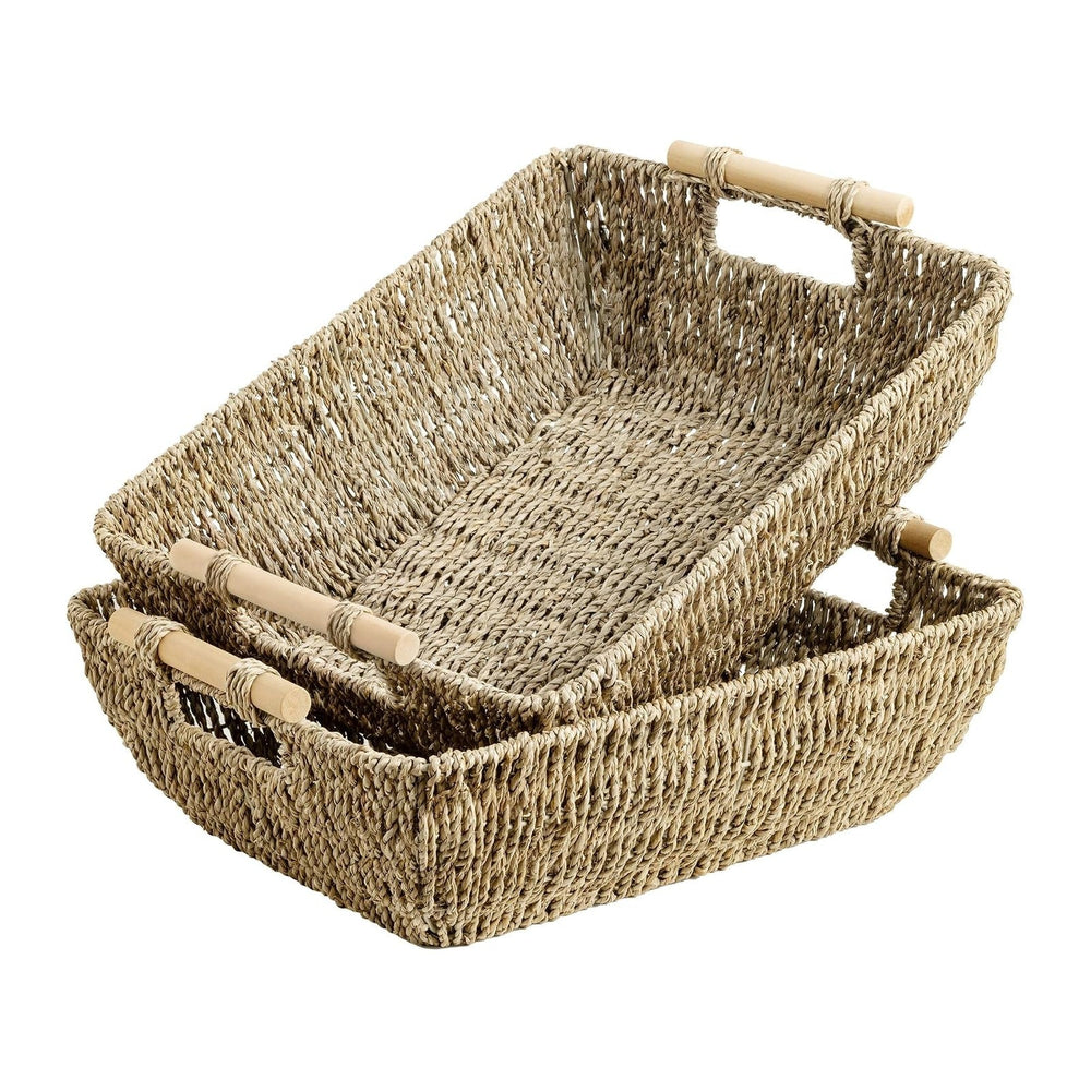 StorageWorks Hand-Woven Jumbo Storage Baskets with Wooden Handles, Seagrass W...
