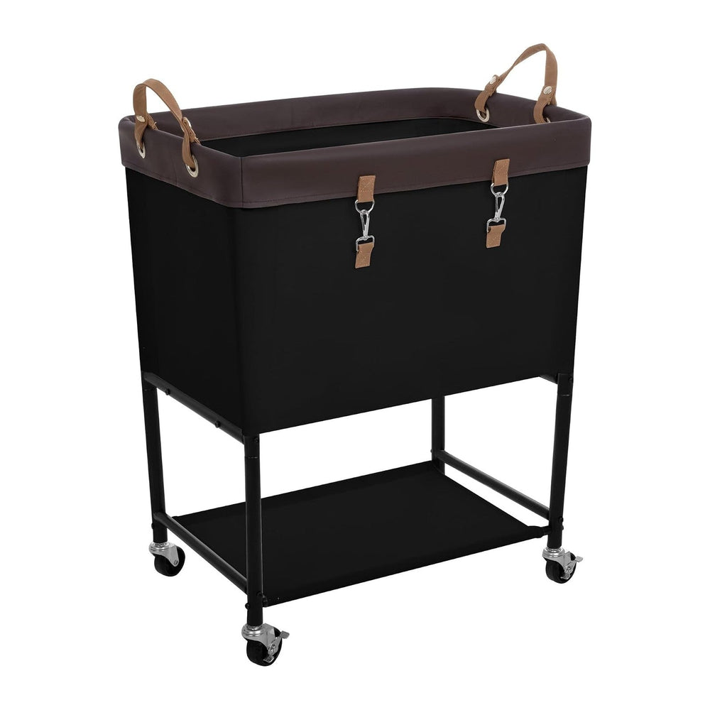 StorageWorks Laundry Cart, 2 Tier Rolling Basket with Wheels, 29 Gal, Black