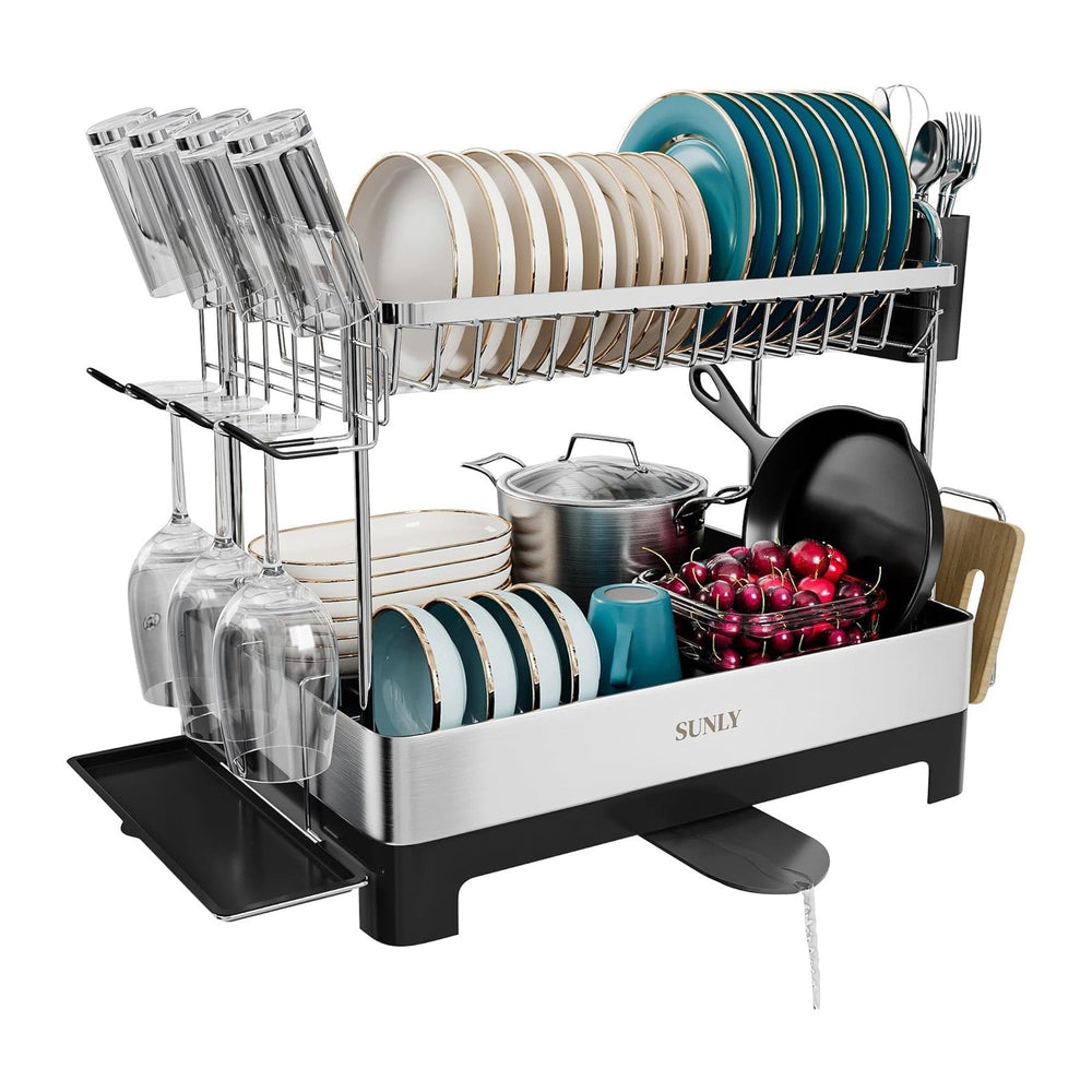SUNLY 2 Tier Dish Drying Rack, Extra Large Dish Rack, Multifunctional Large D...