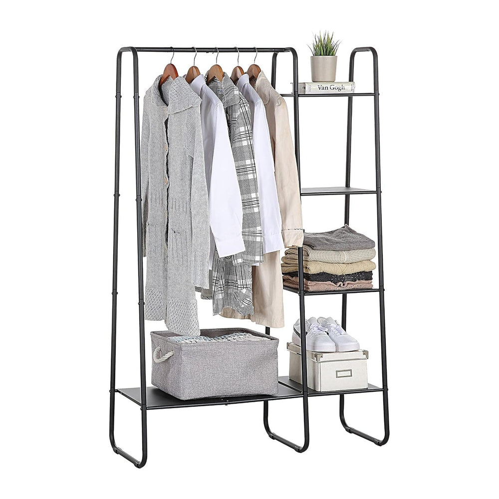 SunnyPoint Open Closet Garment Rack with 4-Tier Shelves & Bottom Storage ...
