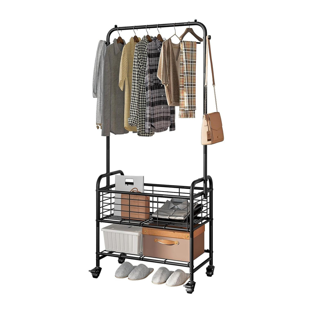 SUOERNUO Laundry Cart with Basket Hanging Rack Sorter with Wheels Shelf
