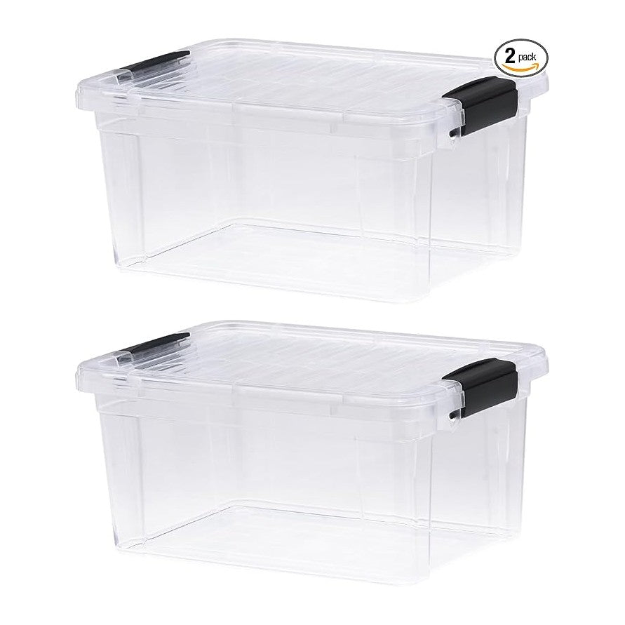 Superio Storage Bins with Lids- 2 Pack, 6.6 Qt Clear Boxes