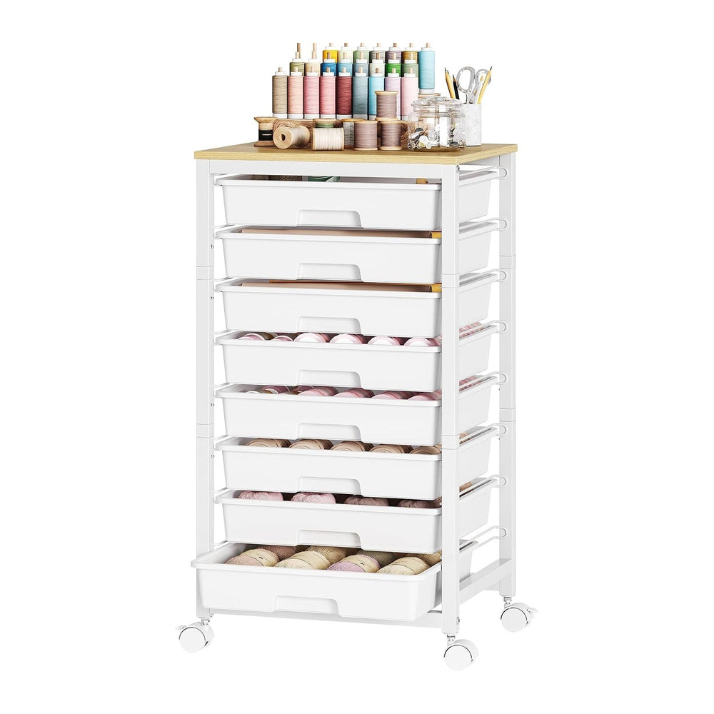 SYKIARIOL Rolling Cart with 8 Drawers,White