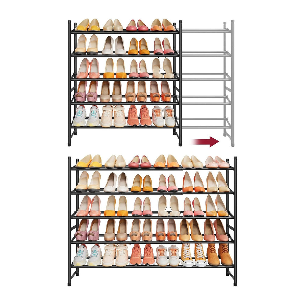 Tajsoon Expandable Shoe Rack for Closet 5 Tier, 28“-41“Stackable, Black