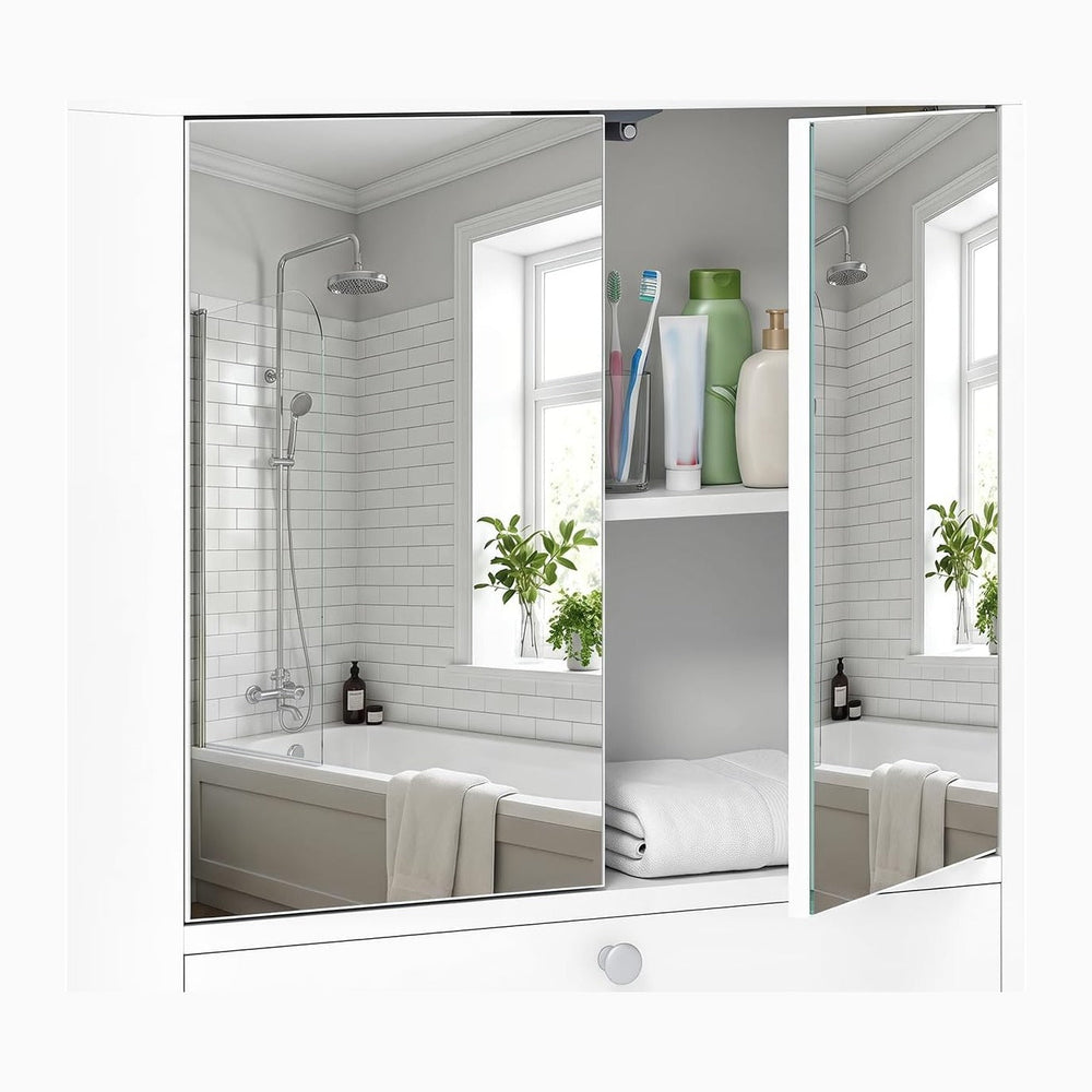 Tangkula Bathroom Wall Cabinet with Mirror, Modern Medicine Cabinet (White)