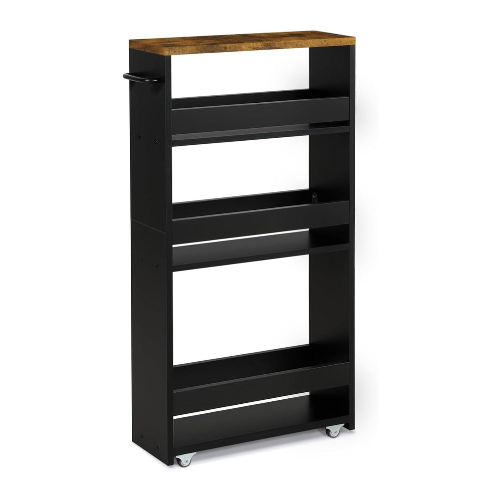 TEAMIX Slim Rolling Storage Cart, Wood 4-Tier Narrow Kitchen/Laundry Cart