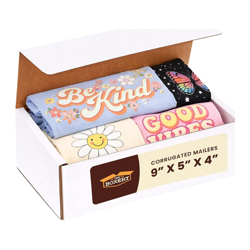 The Boxery Small White Shipping Boxes, 9x5x4-inch Corrugated Cardboard Mailer...