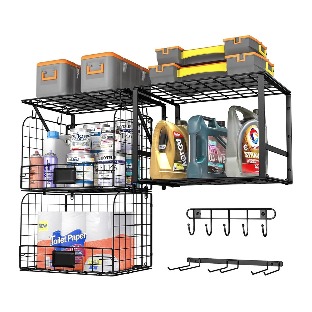 ThreeHio Garage Shelf Wall Mounted with Wire Baskets, Heavy Duty Garage Wall ...