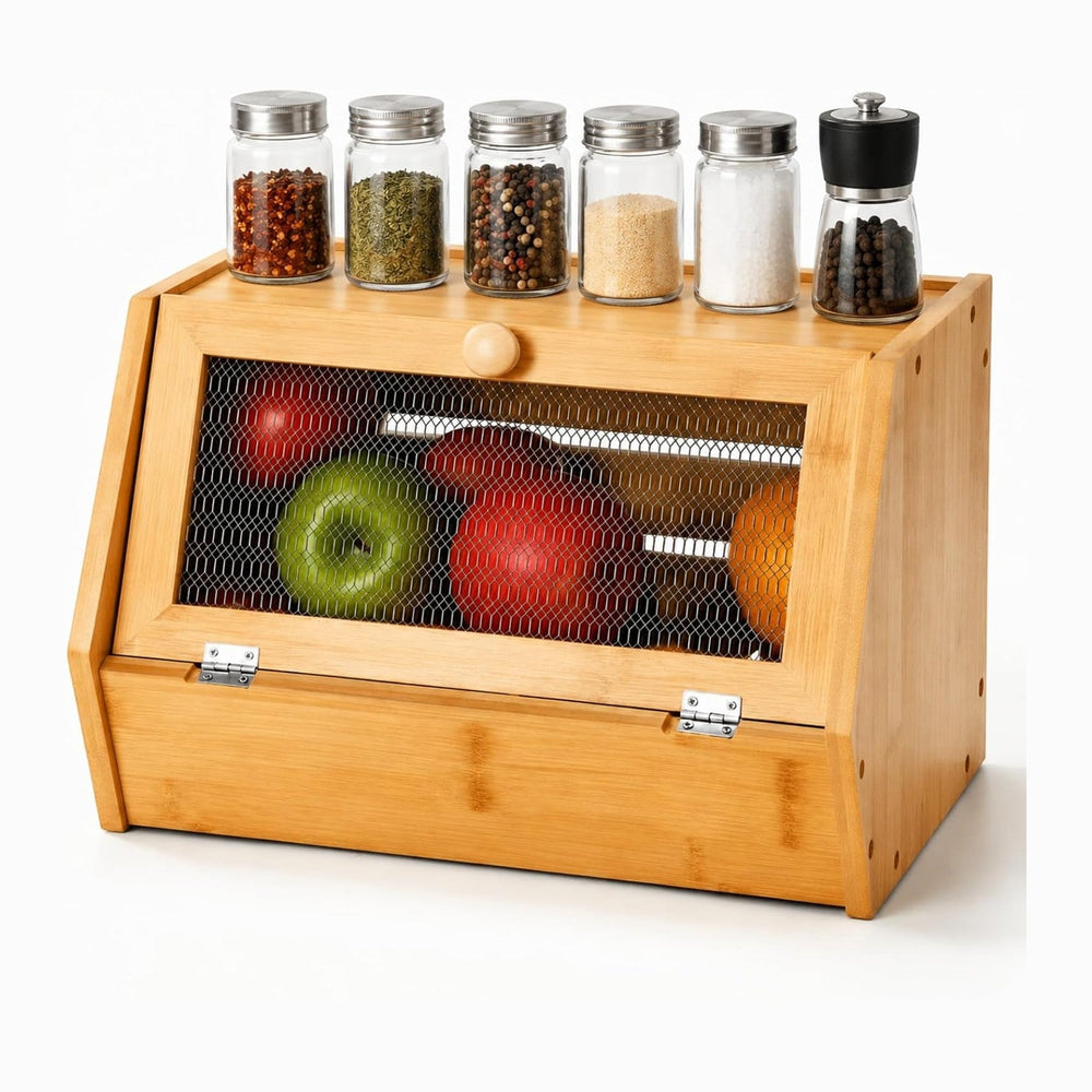 Thyle Bamboo Pantry Organizer and Containers Potato and Onion Storage Bin wit...