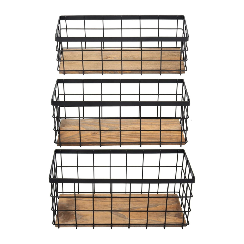 TIEYIPIN Farmhouse Decor Metal Wire Storage Baskets, Wood Base Containers Org...