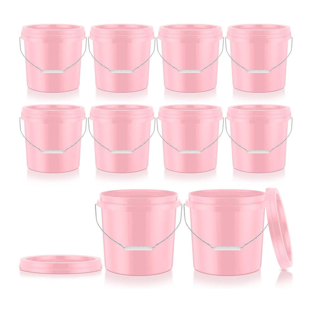 Tioncy 10 Pcs 2 Gallon Plastic Buckets with Lids and Handles,Light Pink