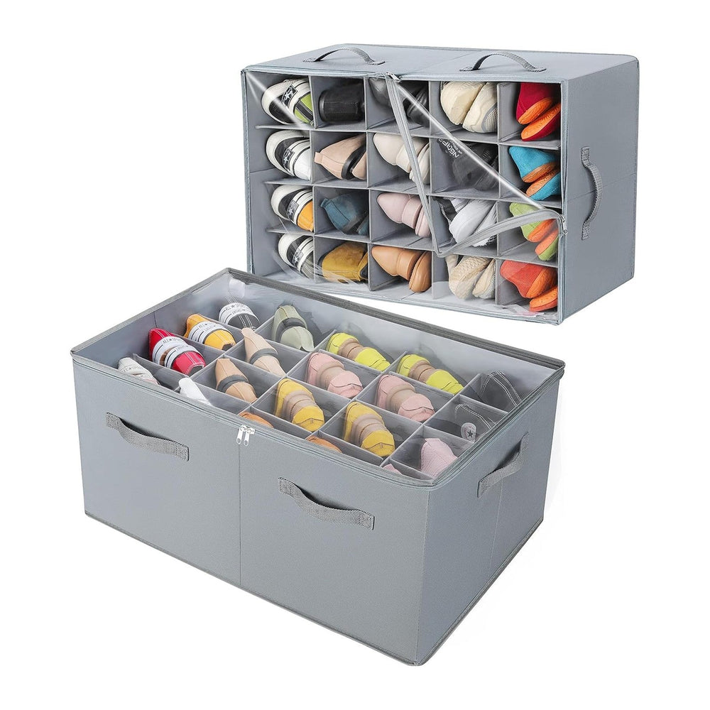 TOPIA HOME Shoe Organizer for Closet 2 Pack, Foldable Shoe Box with Adjustabl...