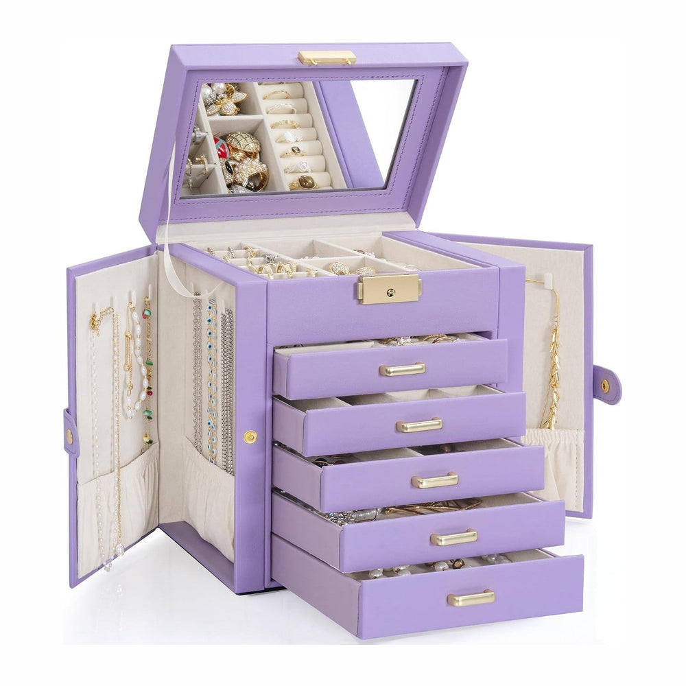 TORIBIO Large Jewelry Box for Women, Leather Jewelry Organizer with Mirror &a...