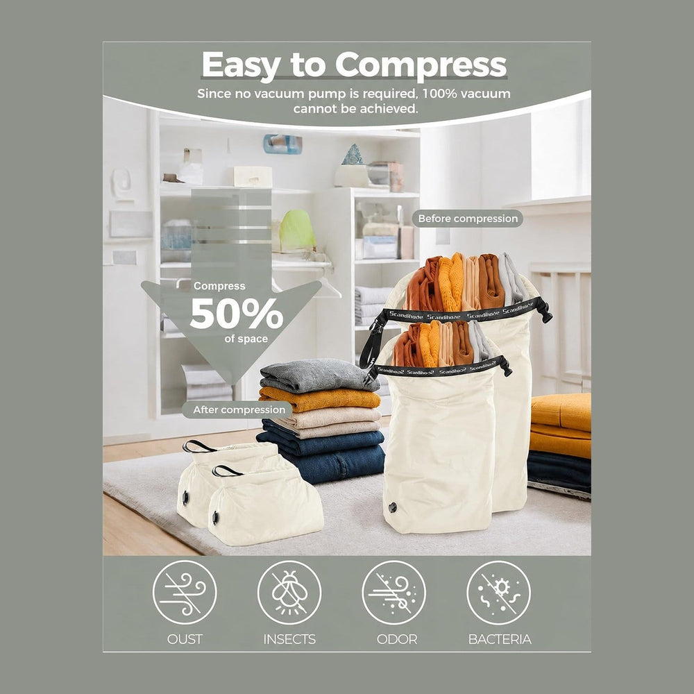 Travel Compression Laundry Bag, Pump-Free Vacuum Space Saver Bag for Dirty Cl...