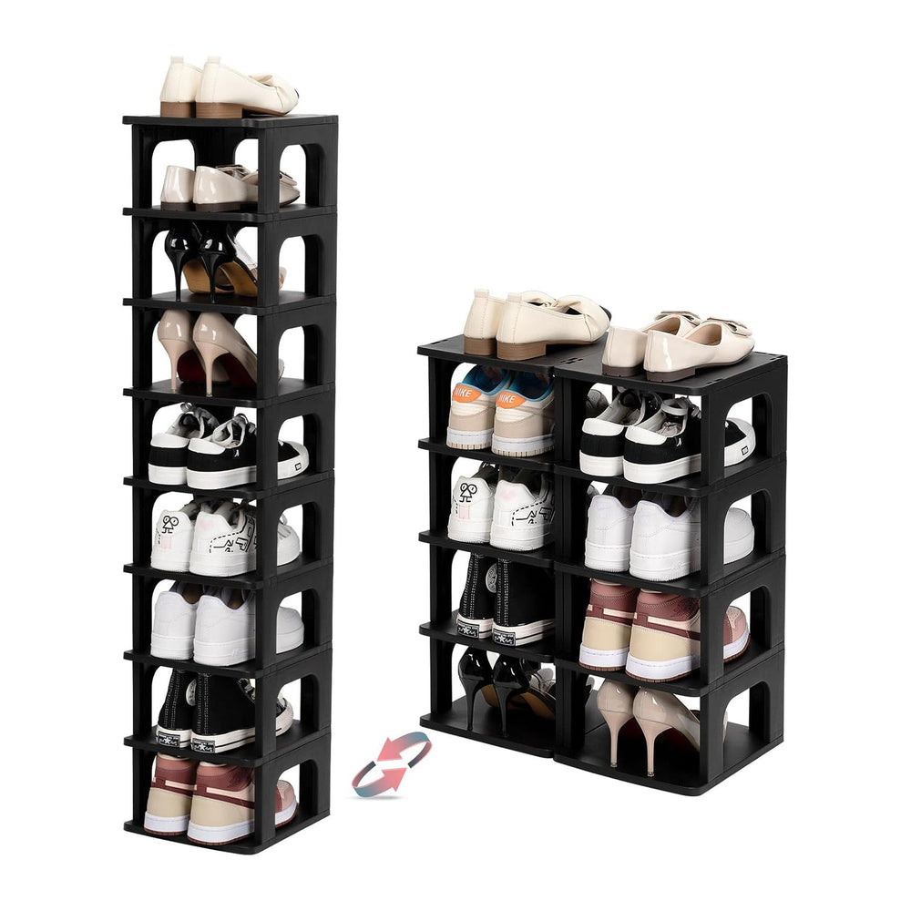 TRZZ 10-Tier Shoe Rack, Narrow Stackable Organizer, Black