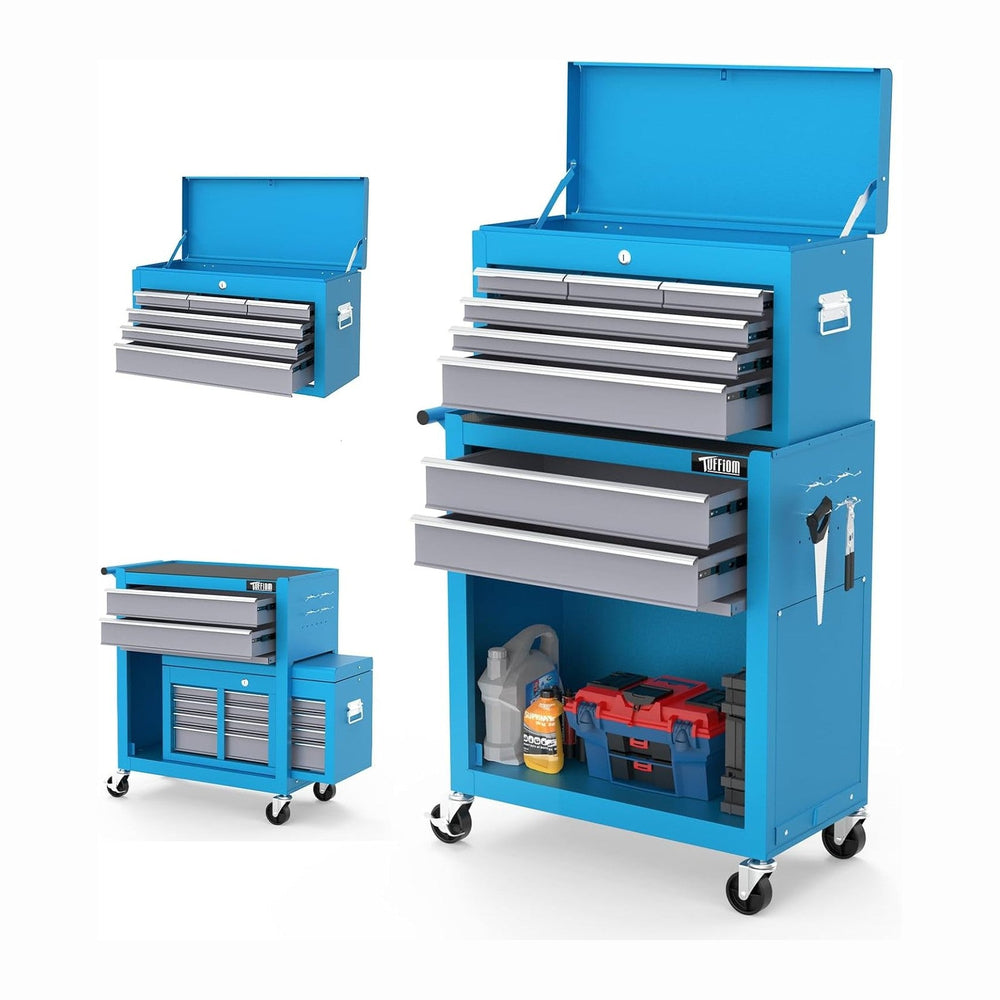 TUFFIOM 8-Drawer Rolling Tool Chest w/Lock, Tool Storage Cabinet w/Wheels, De...