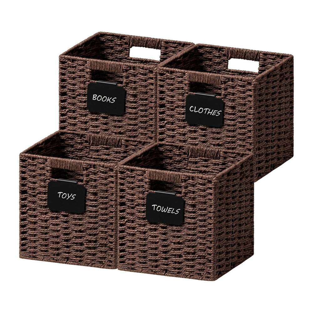 UBBCARE 4 Pack Small Wicker Basket, 9×9 Storage Cubes with Label, Foldable Cu...
