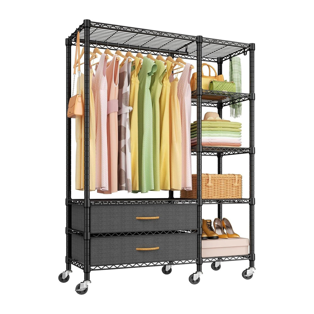 Ulif F3R Heavy Duty Clothes Rack（With Lockable Wheels）Freestanding Clothing R...
