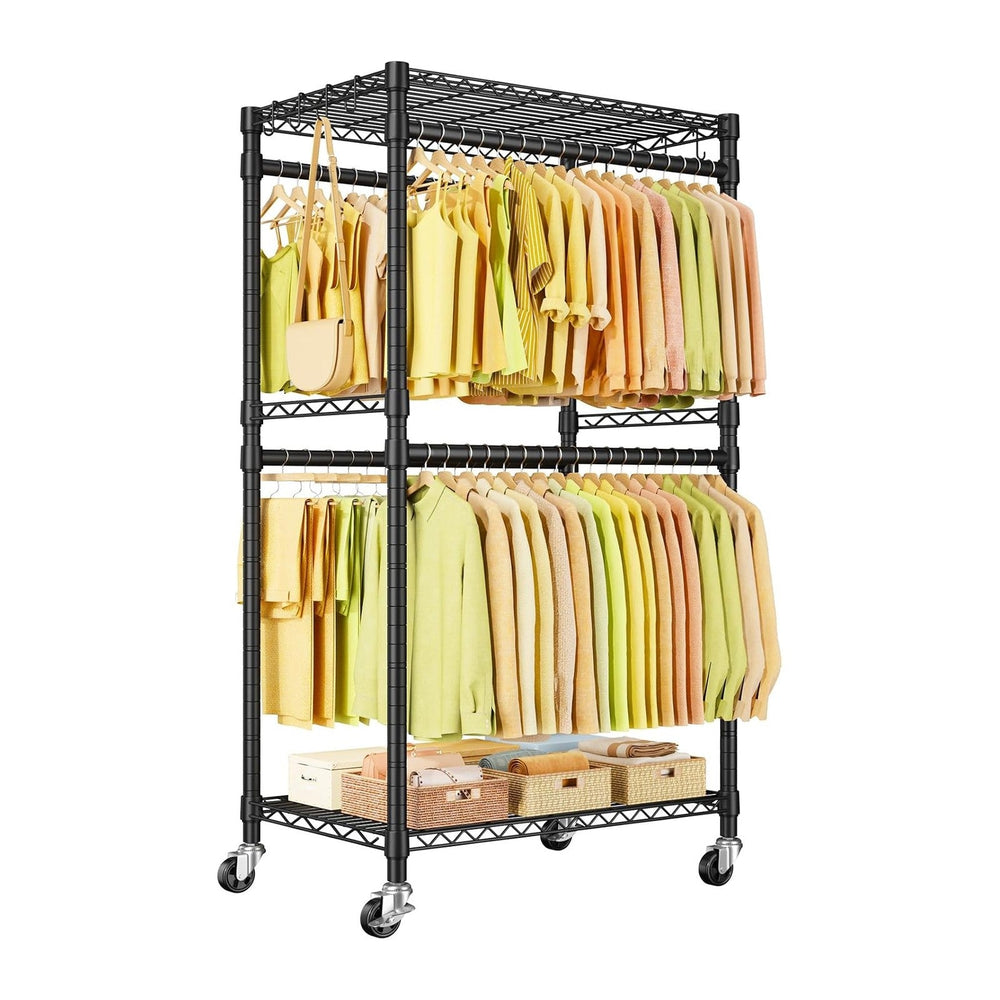 ULIFHOME P4 Rolling Clothes Rack, Clothing Racks for Hanging Clothes, Black