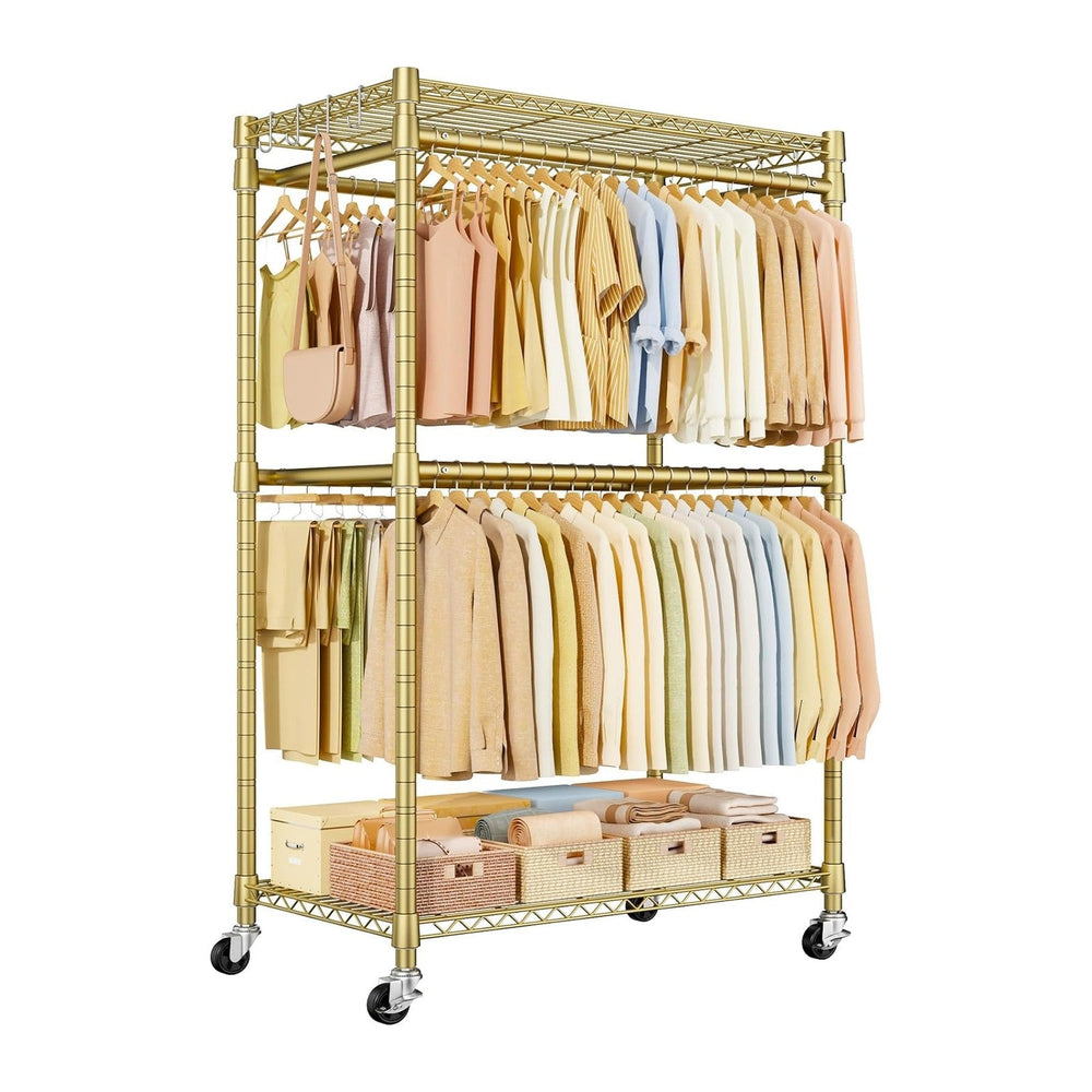 ULIFHOME Rolling Clothes Rack, Clothing Racks for Hanging Clothes, Gold