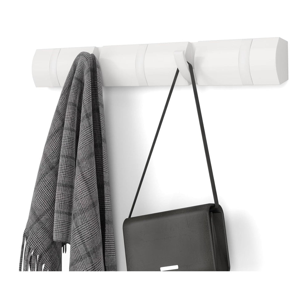 Umbra Flip Coat Rack, Wall Mounted 5-Hook Space Saving, White