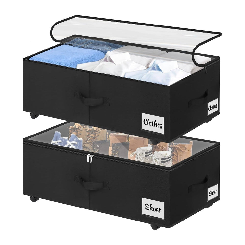 Under Bed Storage with Wheels, 2-Pack 10" Height XXL 75L Rolling Storage...