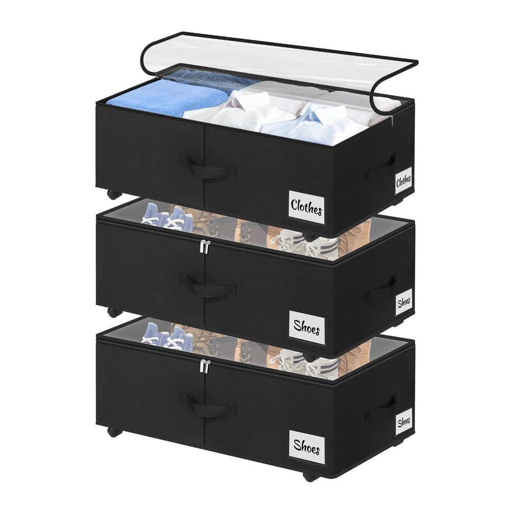Under Bed Storage with Wheels, 3-Pack 10" Height XXL 75L Rolling Storage...