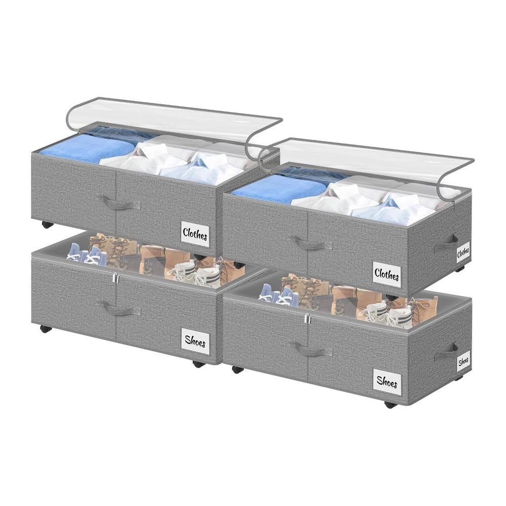 Under Bed Storage with Wheels, 4-Pack 10" Height XXL 75L Rolling Storage...