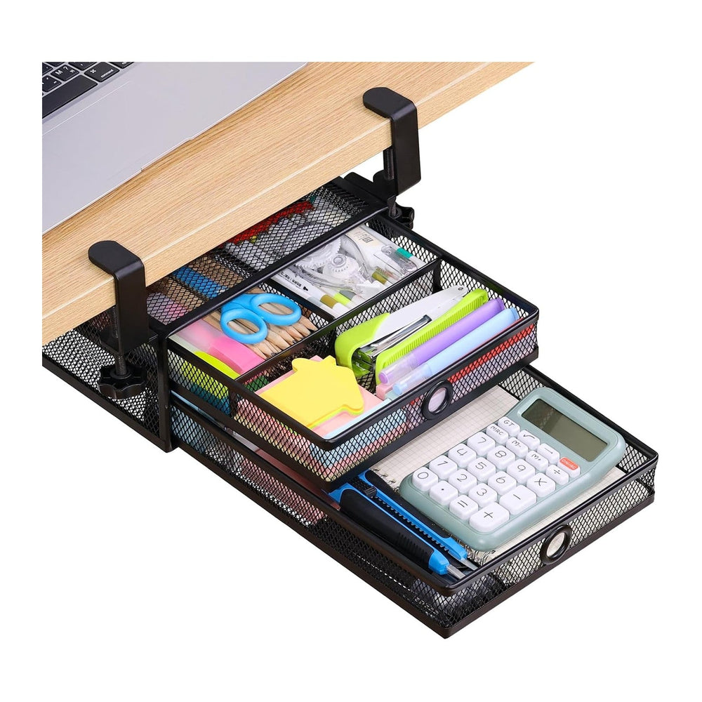 Under Desk Drawer, Clamp on Desk Organizer Slide Out Table Storage No Drill