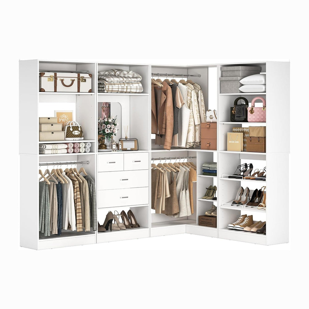 Unikito 110” Closet System with Drawers, 9.3FT Corner Closet Organizer with 4...