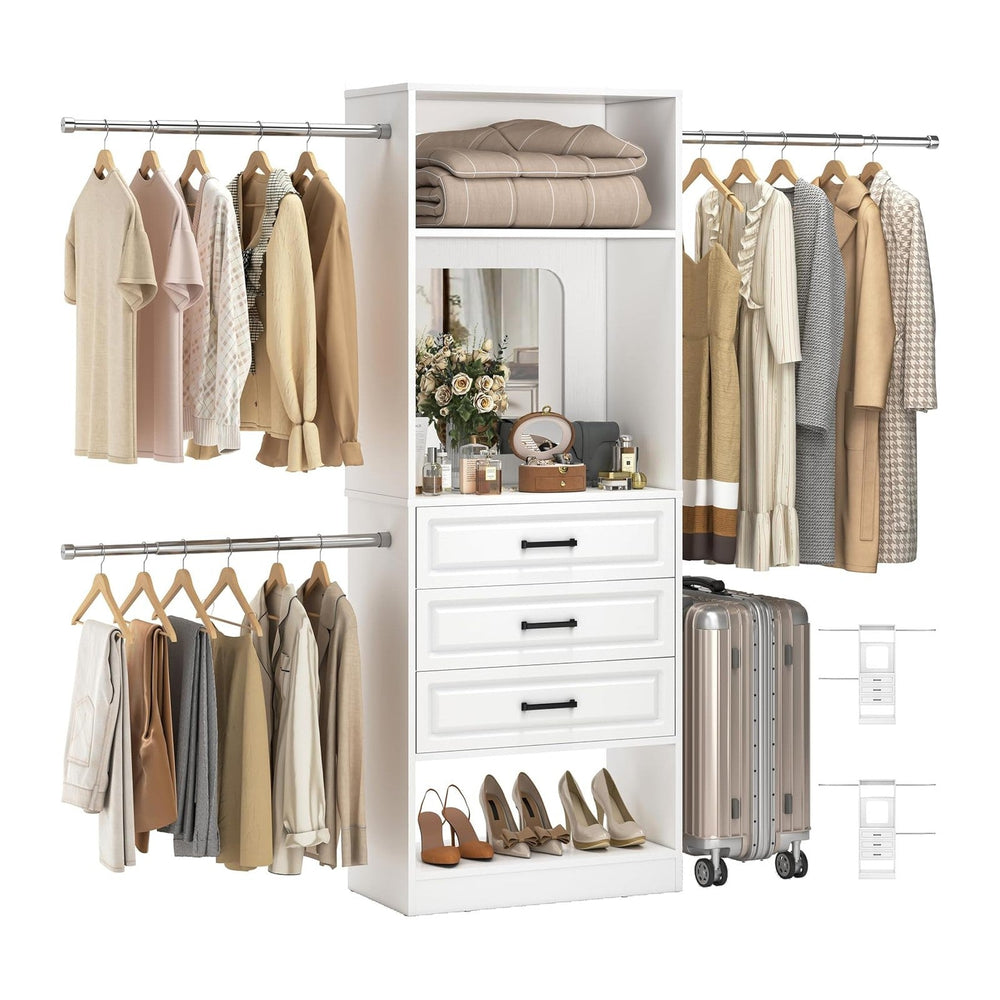 Unikito 48" - 96" W Closet System with Mirror and 3 Extendable Hang...