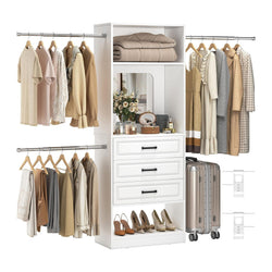 Unikito 48" - 96" W Closet System with Mirror and 3 Extendable Hanging Rods