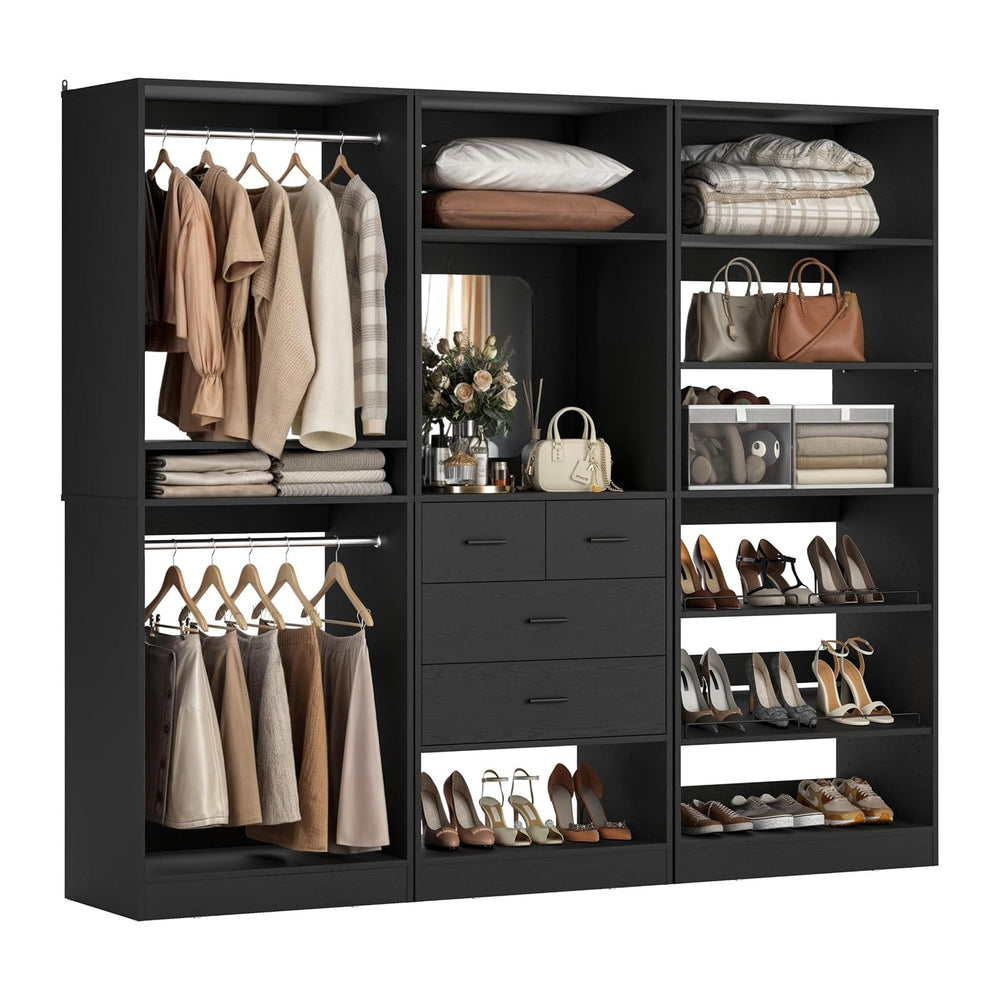 Unikito 75” Closet System with Drawers, 6.2FT Wood Closet Organizer with Hang...