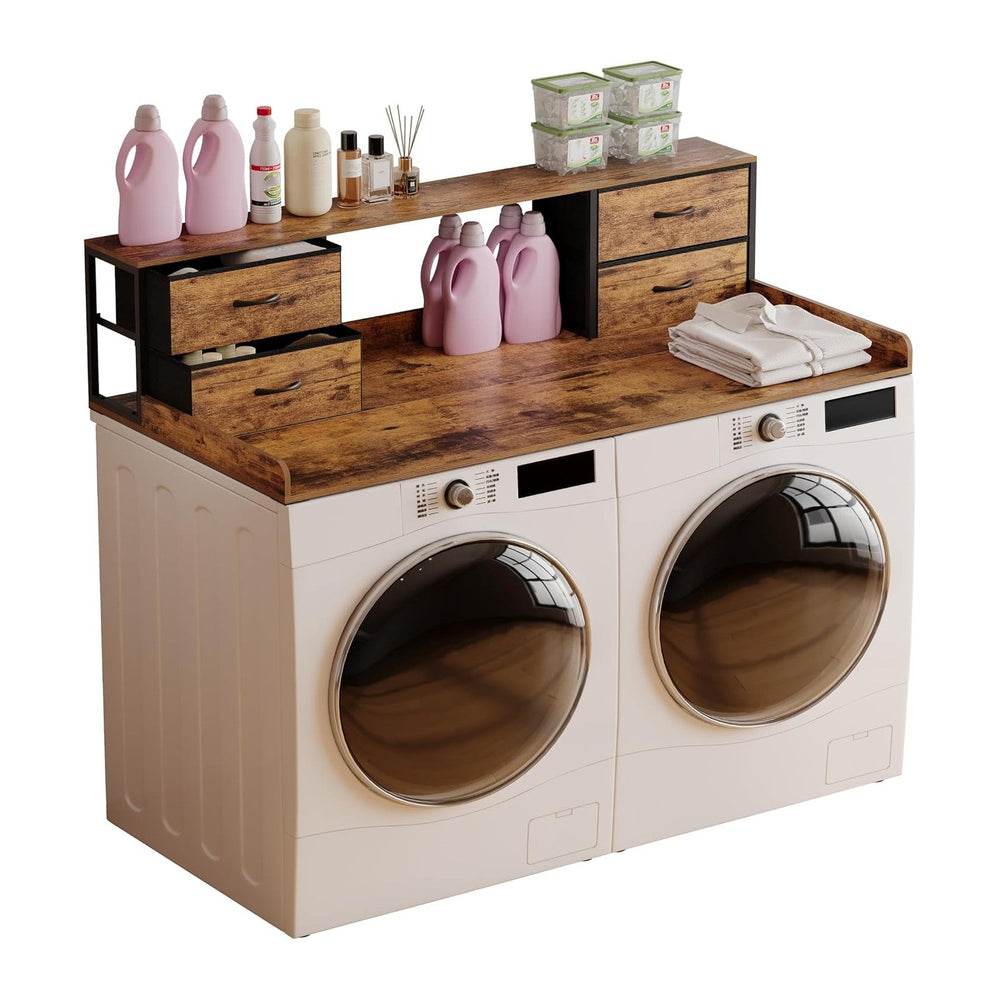 Unionly 2 Tier Washer and Dryer Countertop with fabric drawers and wood top